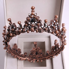 Load image into Gallery viewer, Large Black Crystal Bridal Tiaras Crowns Rhinestone Veil Tiara Headband Wedding Hair Accessories bc55