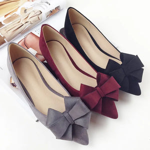 Bow Pointed Toe Flat Shoes Women Wedding Shoes Flock Leather Shoes q9