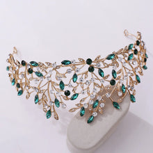 Load image into Gallery viewer, Baroque Retro Green Crystal Leaf Bridal Tiara Crown Rhinestone Wedding Hair Accessories l30