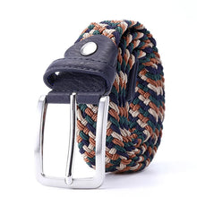 Laden Sie das Bild in den Galerie-Viewer, Men Women Casual Knitted Elastic Belt Pin Buckle Mixed Color Webbing Strap Woven Canvas Belts