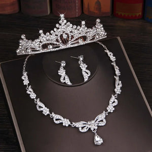 3PCS Rhinestone Crystal Butterfly Bridal Jewelry Sets Necklace Earring Tiara Set l49