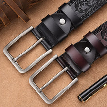 画像をギャラリービューアに読み込む, Print Leather Belt Floral Strap For Men 4.0 CM Black Vintage Embossing Genuine Cowskin Belt