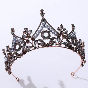 Bronze Geometric Crystal Pearl Bridal Tiara Crown Rhinestone Wedding Hair Accessories a110