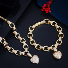 Load image into Gallery viewer, 585 Gold Color Cubic Zirconia Love Heart Jewelry Set Dangle Charm Bracelet Pendant Necklace z12