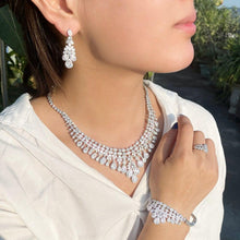 Charger l&#39;image dans la galerie, 4Pcs Big Tassel Water Drop CZ Wedding Jewelry Set for Women Dubai accessories cj03 - www.eufashionbags.com