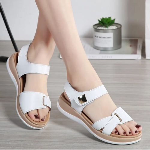Women Genuine Leather Shoes Sandals Flats Hook Loop Bling Beach Shoes