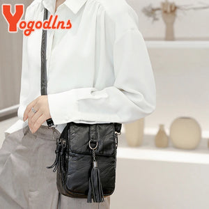 Vintage Tassel Crossbody Bag For Women PU Leather Shoulder Bag Phone Purse Fashion Small Square Bag