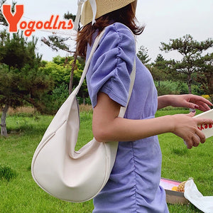 Vintage Dumpling Shoulder Bag for Women PU Leather Crossbody Bag Simple Solid Color Handbag Large Hobo Bag