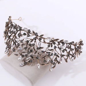 Vintage Bronze Black Wedding Hair Accessories Crystal Leaf Bridal Tiaras Crowns a52