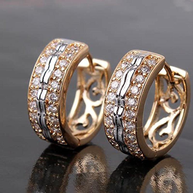 Two Tone Hoop Earrings for Women Micro Paved CZ Hollow Out Jewelry - www.eufashionbags.com