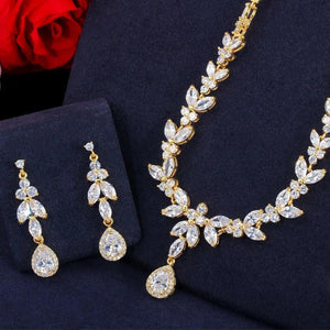 3pcs Women Costume Dubai Jewelry Set Cubic Zirconia Necklcae Earrings and Bracelet Gold Silver Jewellery c32 - www.eufashionbags.com