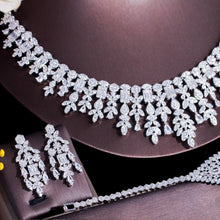 Cargar imagen en el visor de la galería, 4 Pcs Tassel Drop Cubic Zirconia Wedding Jewelry Sets Dubai Gold Color Party Costume Set cj06 - www.eufashionbags.com