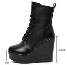 Carica l&#39;immagine nel visualizzatore di Gallery, Fashion Genuine Leather Winter Boots Platform Wedges High Heel Boots x08