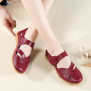 Genuine Leather Hollow Sandals Flats Loafers Summer Beach Shoes