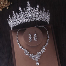 Charger l&#39;image dans la galerie, Silver Color Crystal Bridal Jewelry Sets Tiaras Crown Earrings Choker Necklace Set bj43 - www.eufashionbags.com