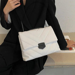 Embroidery Women Chain Flap Handbag PU Leather Crossbody Bags Striped Shoulder bag - www.eufashionbags.com