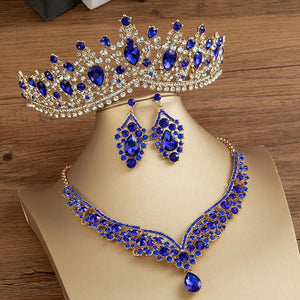 Gorgeous Crystal AB Bridal Jewelry Sets Fashion Tiaras Earrings Necklaces Set for Women Wedding Dress Crown Jewelry Set