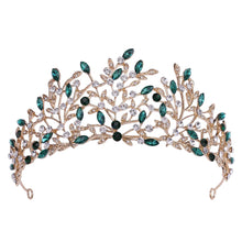Load image into Gallery viewer, Baroque Retro Green Crystal Leaf Bridal Tiara Crown Rhinestone Wedding Hair Accessories l30