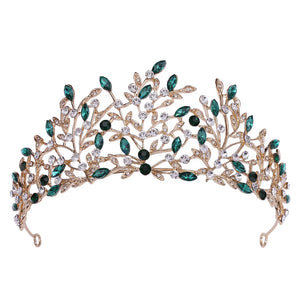 Baroque Retro Green Crystal Leaf Bridal Tiara Crown Rhinestone Wedding Hair Accessories l30