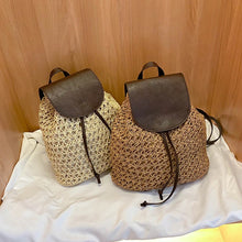 Cargar imagen en el visor de la galería, Women Backpack Drawstring Fashion Straw Bag Beach Hollow Travel Shoulders Bag w08