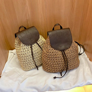 Women Backpack Drawstring Fashion Straw Bag Beach Hollow Travel Shoulders Bag w08