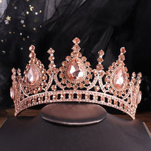 Load image into Gallery viewer, Rose Gold Peach Crystal Bridal Tiaras Queen AB Rhinestone Crown Wedding Hair Accessories bc85 - www.eufashionbags.com