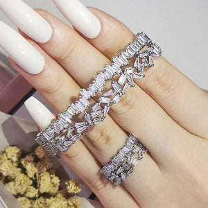 Luxury silver color bride Dubai Jewelry Set Bracelet Band Ring for Women mj21 - www.eufashionbags.com