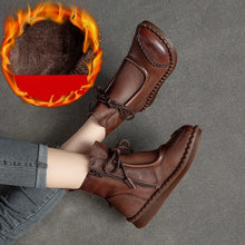 Cargar imagen en el visor de la galería, Vintage Genuine Leather Short Boots Winter Round Toe Lace-up Shoes