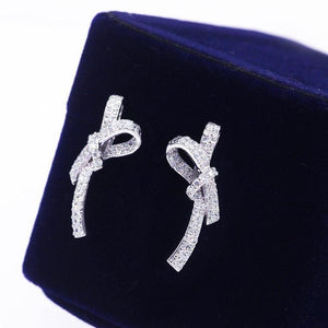 Sparkling Bow Stud Earrings Paved Cubic Zirconia Women Wedding Jewelry he212 - www.eufashionbags.com