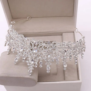 Luxury Silver Color Crystal Water Drop Bridal Jewelry Sets Rhinestone Tiaras Crown Necklace Earrings Wedding Dubai Jewelry Set