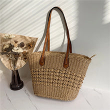 Charger l&#39;image dans la galerie, New Summer Woven Shoulder Bag Women Beach Straw Knitted Handmade Large Handbag Purse a27