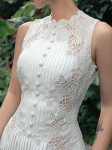 SMTHMA Women 2024 New Fashion White Sleeveless Summer Dress Ladies Lace Rose Embroidery Flower Elegant Long Dresses Vestidos