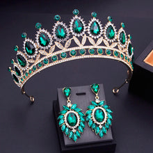 Laden Sie das Bild in den Galerie-Viewer, Green Crystal Headwear Sets Bridal Crown for Wedding Birthday Princess Queen Tiaras and Crown Hair Jewelry Bride Crown Set