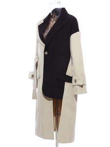 Women Khaki Big Size Asymmetrical Trench New Lapel Long Sleeve Loose Fit Windbreaker