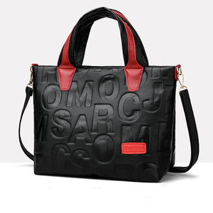 New Women's Large Contrast Color Handbag PU Leather Letter Embossed Shoulder Bag Designer Crossbody Bag