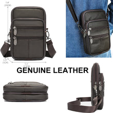 Carica l&#39;immagine nel visualizzatore di Gallery, Small Genuine Leather Men&#39;s Shoulder Bag for Phone Belt Pouch Black Leather Messenger Crossbody Bags Mini Bags