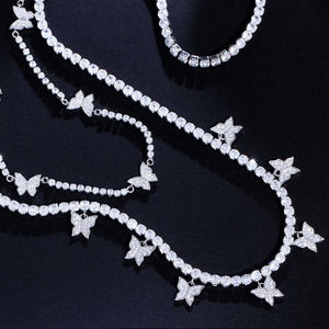 Round Cubic Zirconia Butterfly Charms Two Lines Long Necklace for Women cw12 - www.eufashionbags.com