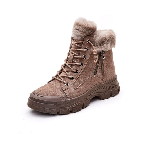 Winter Women Snow Boots Thick Sole Warm Plush Shoes Genuine Leather Suede Sneakers q165
