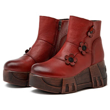 Laden Sie das Bild in den Galerie-Viewer, Handmade Flower Genuine Leather Women Boots Round Toe Ankle Boots q137