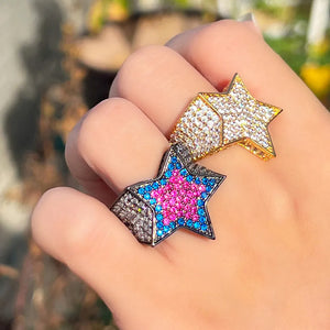 Luxury Chunky Micro Cubic Zirconia Rings Pave Pentagram for Women Party Jewelry Gift b53