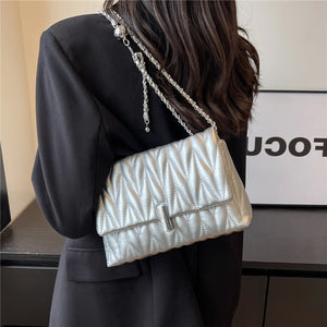 Quilted Chain Strap Shoulder Bags For Women 2023 Trendy PU Leather Crossbody Bag