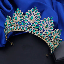 Cargar imagen en el visor de la galería, Royal Queen Crown Headdress Rhinestone Crystal Flower Tiaras and Crowns Wedding Hair Jewelry Pageant Bridal Accessories