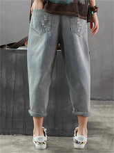 Charger l&#39;image dans la galerie, Vintage Hole Girl Embroidery Ankle-length Denim Jeans Female Casual Loose Harem Pant Trousers Cloth