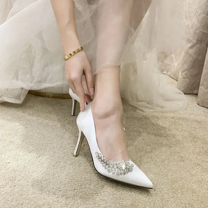 Luxury Wedding Party Sexy Shoes Women's Crystal Champagne Bridesmaid Banquet White 9cm High Heels Shoes Wine Red Pumps