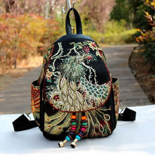Carica l&#39;immagine nel visualizzatore di Gallery, Handmade Retro Canvas Backpack Large Women Ethnic Backpack Embroidered Knapsack w07