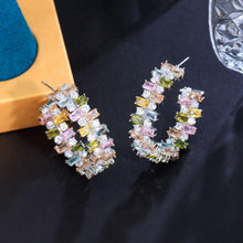 Charger l&#39;image dans la galerie, Multicolor Double Sided Cubic Zirconia Pave Chunky Round Hoop Earrings cw59 - www.eufashionbags.com