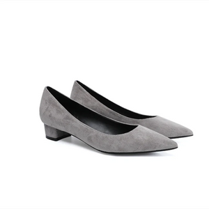 Flock New In Low Heels Zapatos 5cm OL Shoes Pointy Toe Mujer Tacon 42-34 Green Grey Pumps