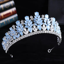 Cargar imagen en el visor de la galería, Luxury Blue Opal Crystal Flowers Water Drop Tiaras Crowns Women Headbands e32
