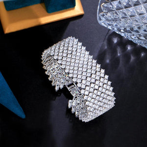 Round Cubic Zirconia Paved Chunky Wide Tennis Bracelets for Wedding Jewelry cw17 - www.eufashionbags.com