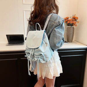 Bow Design Women's Small Nylon Backpacks 2024 Y2K Fashion Solid Color Backpack Travel Simple Back Packs